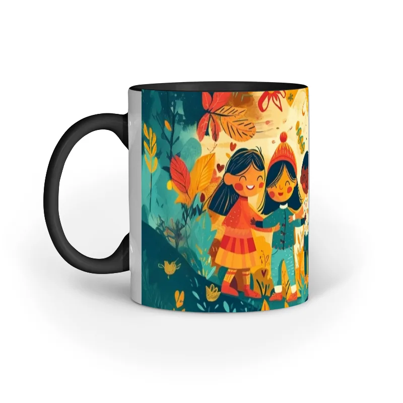 Happy Children Ceramic Coffee Mug Black