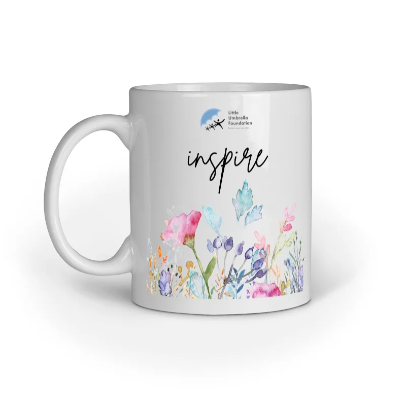 INSPIRE CERAMIC COFFEE MUG - LITTLE UMBRELLA FOUNDATION (WHITE/BLACK) - Image 2
