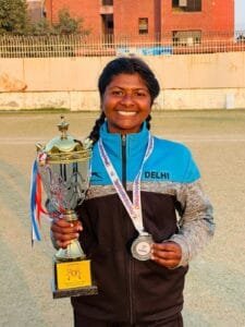 hempushpa after winning a trophy